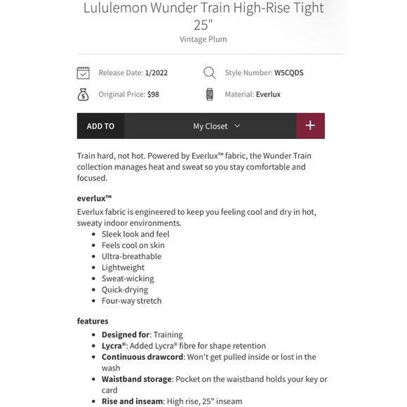 Lululemon Wunder Train High-Rise Tight 25" in Vintage Plum - Picture 3 of 8